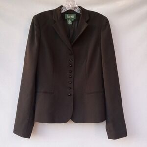 Lauren Ralph Lauren FLAW Women's Preppy Corpcore‎ Black Wool Blazer Jacket Sz 6